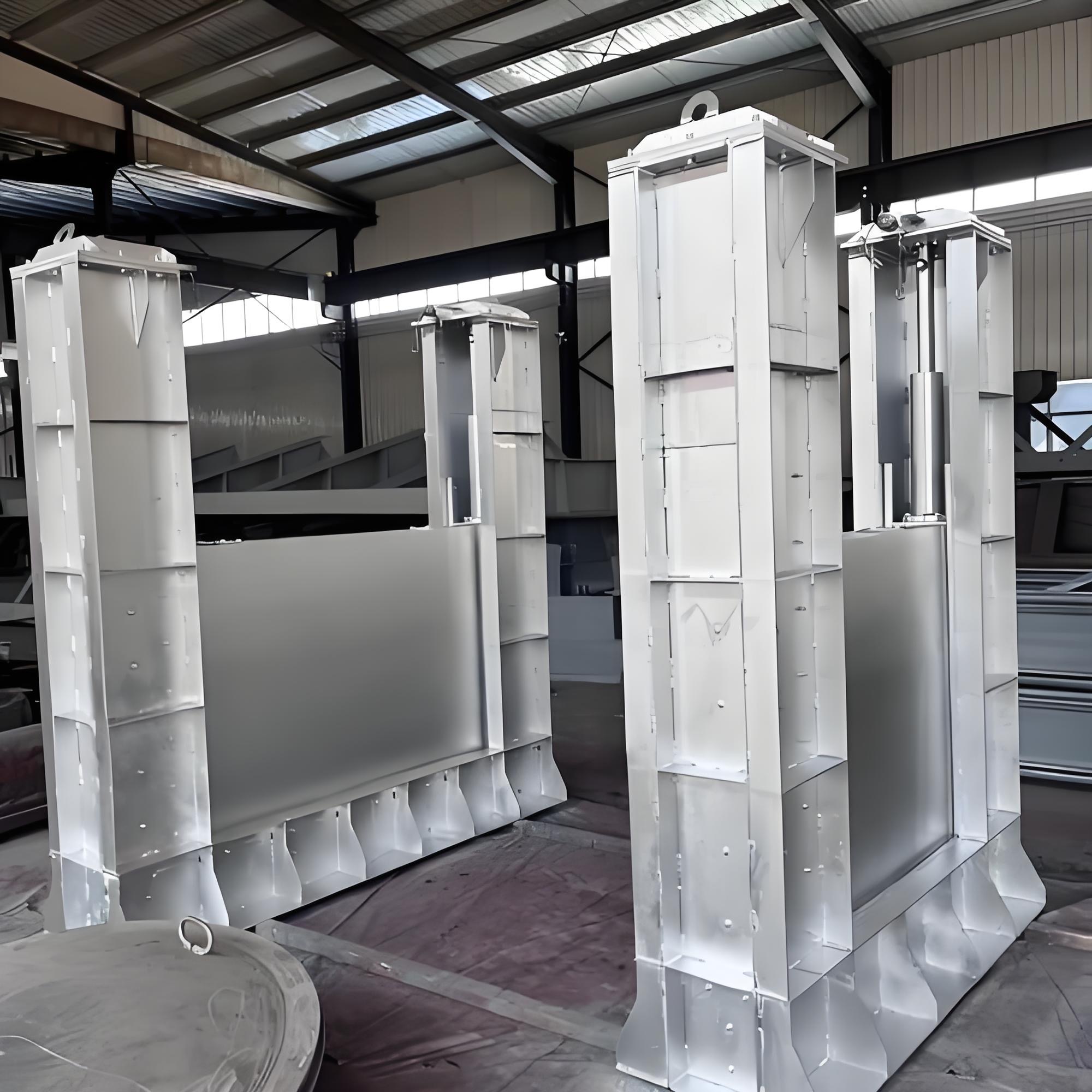 Large fabricated slide gates in the workshop